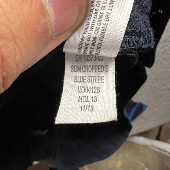 GAP Blue Stripe Hem Slim Cropped Pants Stretch Capri Trousers Womens Size 14 - Picture 8 of 9